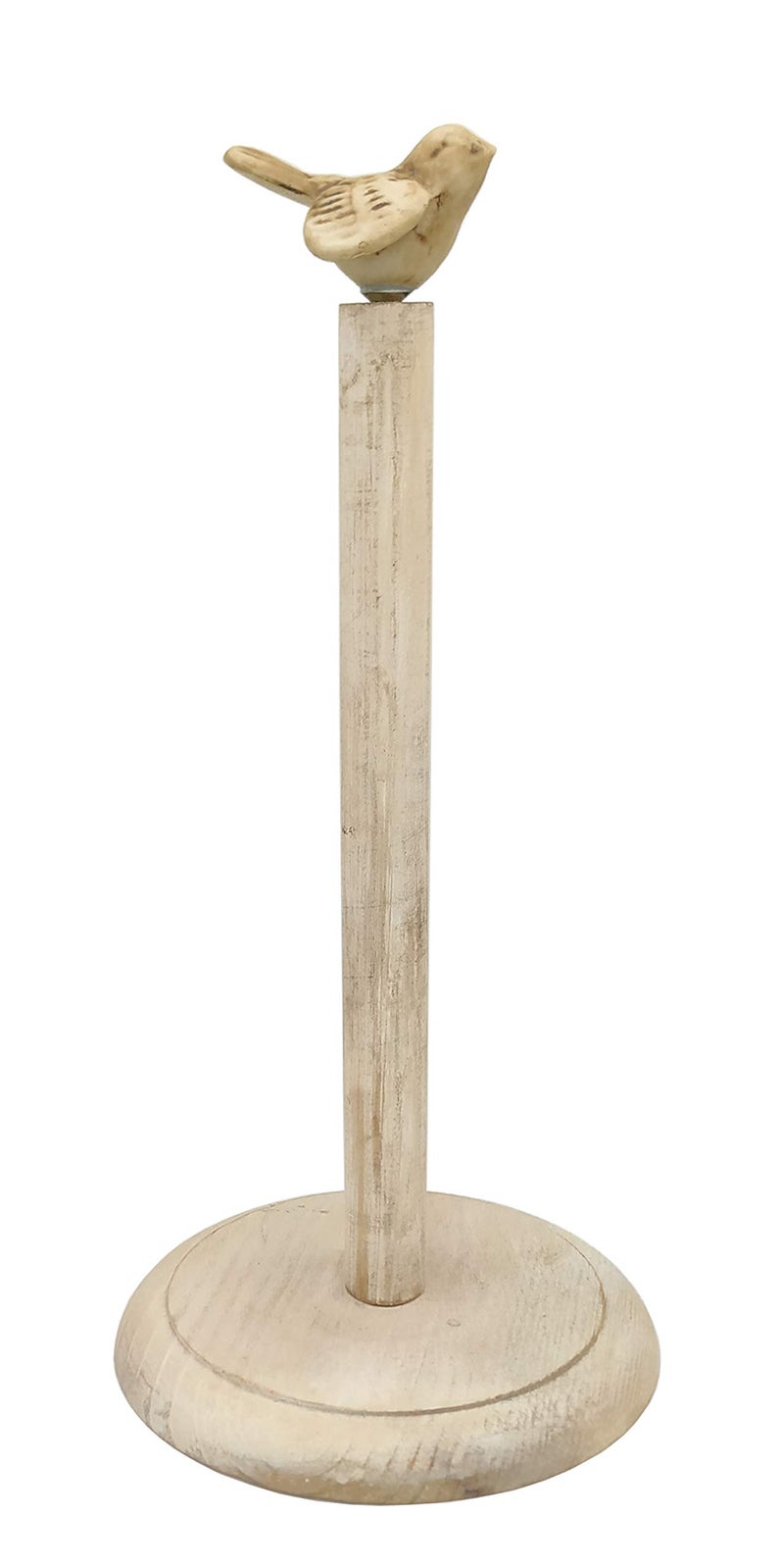 Owlgift Bird Design Shabby Whitewashed Wood Paper Towel Holder Stand Up Paper Towel Holder, Easy One-Handed Tear Kitchen Paper Towel Dispenser with Weighted Base for Standard Paper Towel Rolls - Image 3